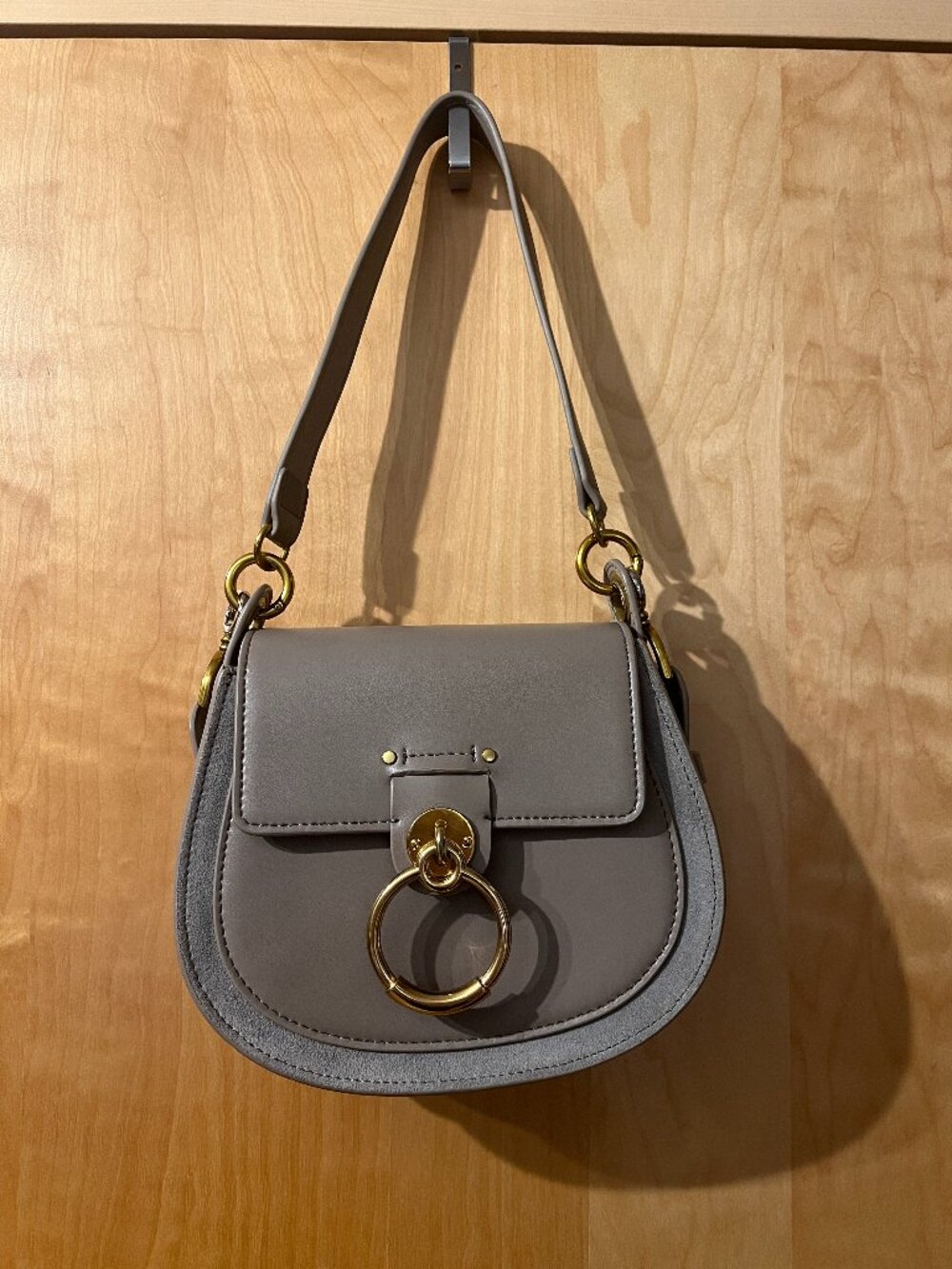 Taupe Leather Shoulder Saddle Crossbody Satchel Small Bag Purse